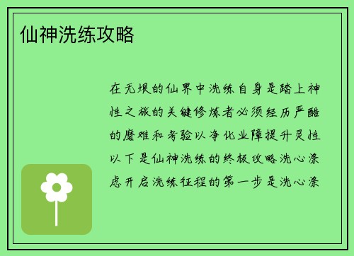 仙神洗练攻略
