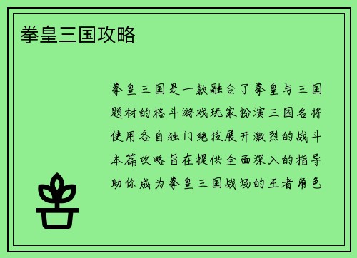 拳皇三国攻略