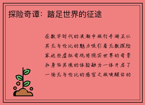 探险奇谭：踏足世界的征途