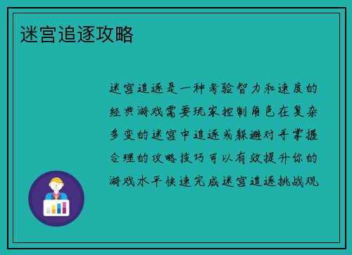 迷宫追逐攻略